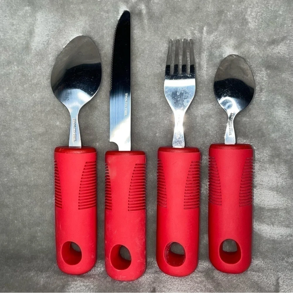 daptive Extra Large Easy Grip Stainless Steel Silverware Set 4 Piece Red